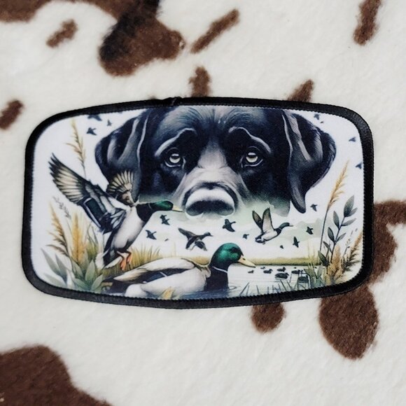Lab Duck Hunting Western DYI Fabric Hat Patch Glue Iron On Sew Custom Hat Patch - Picture 1 of 5